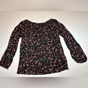 Old Navy Black Blouse with Pink Floral Pattern